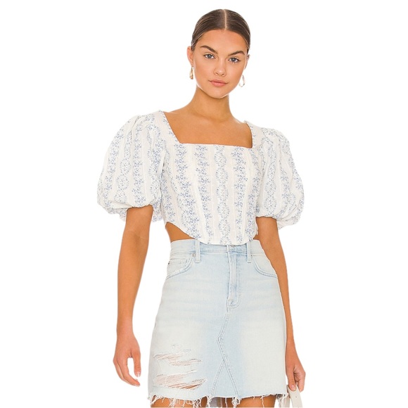 SAYLOR Tops - Saylor Korey Top in Parisian Blue Size Medium Corset Toille Blue & White Top